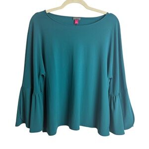 Vince Camuto Emerald Green Long Bell Sleeve Pullover Top Size Large Blouse Knit
